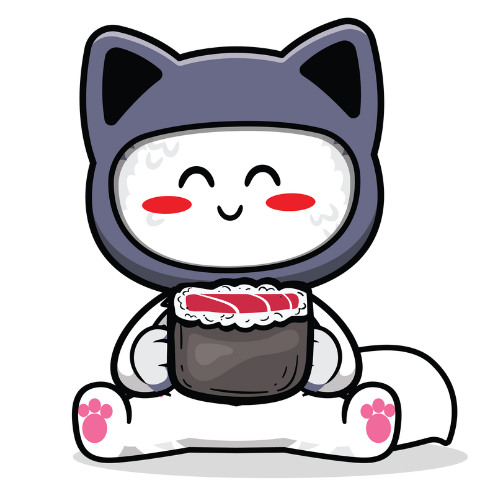 Sushi Pocket mascot holding sushi